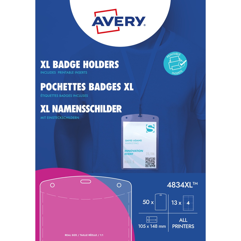 [4004182021873] Badge Avery 4834XL A6 hoes + insteekkaarten 50st