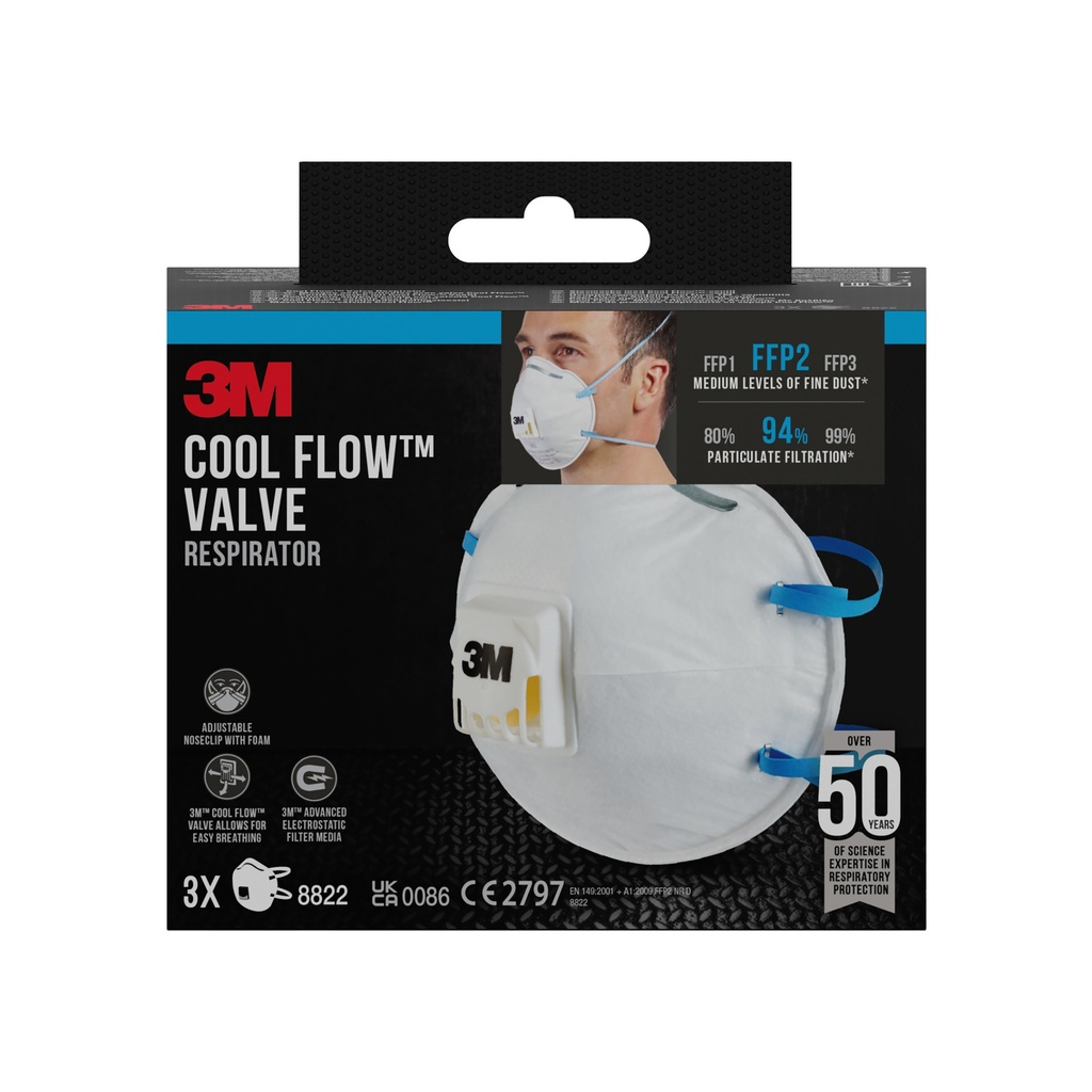 Stofmasker 3M voor schuren 8822 FFP2 3 stuks