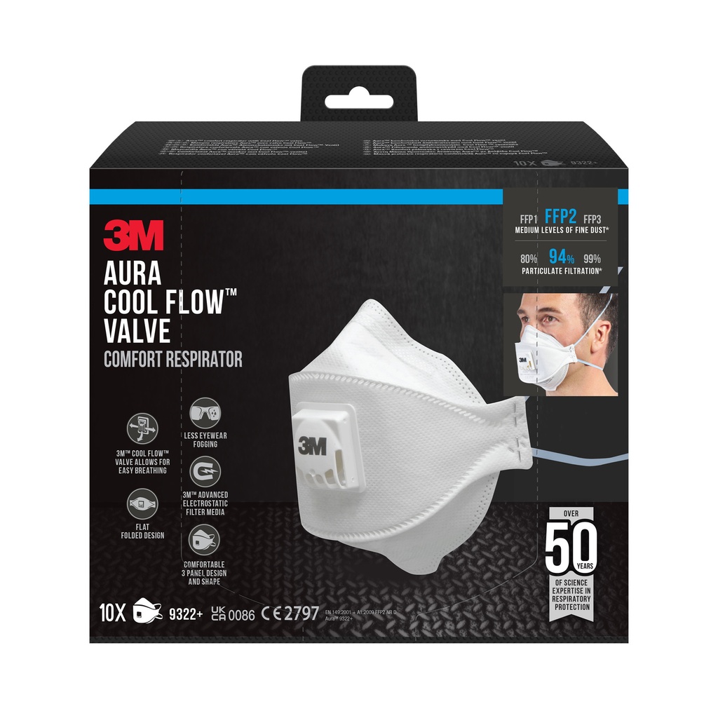 Stofmasker 3M Aura voor schuren 9322 FFP2 10 stuks
