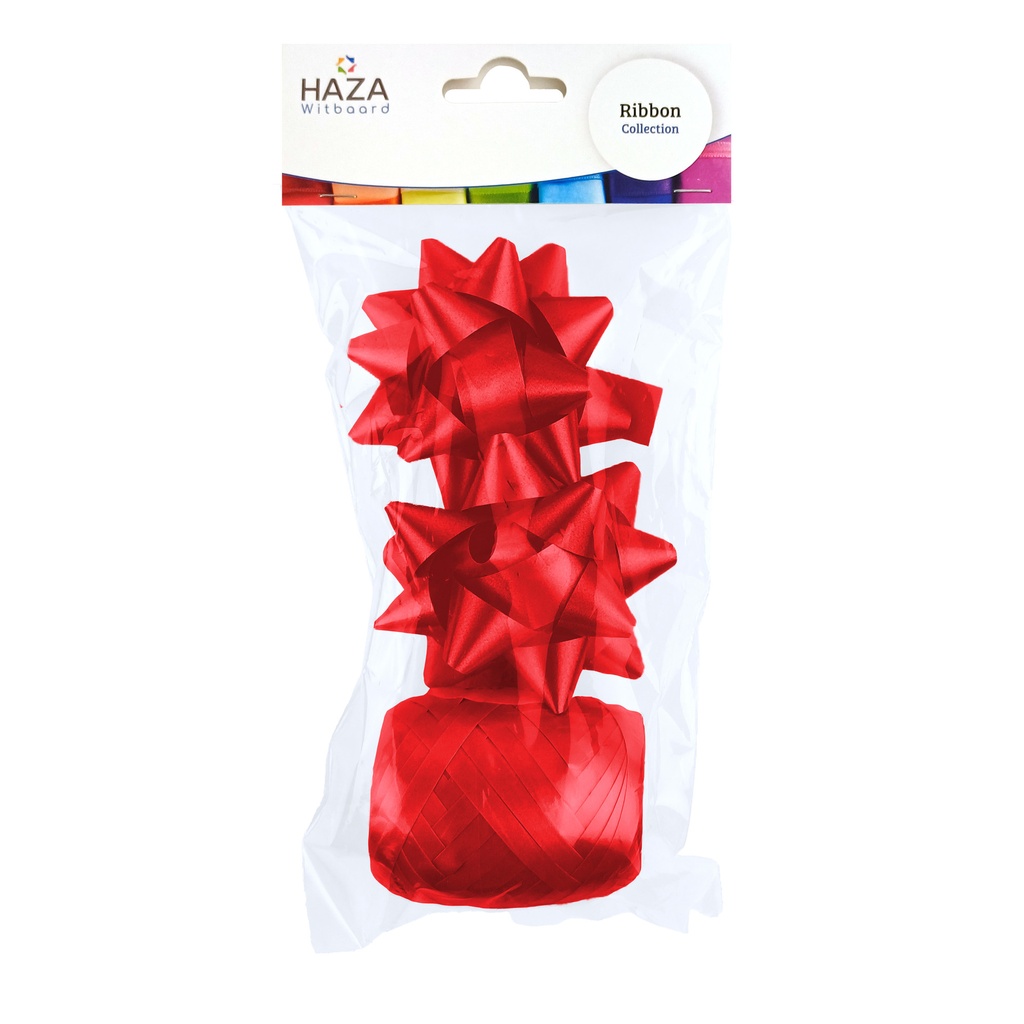 [973020] Cadeaulint Haza polyband en 2 rozetten rood
