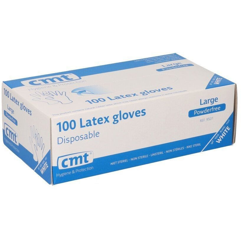 [9501] Handschoen CMT L latex poedervrij wit 100 stuks