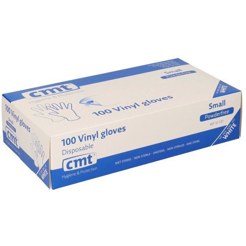 [VI101] Handschoen CMT S vinyl poedervrij wit 100 stuks