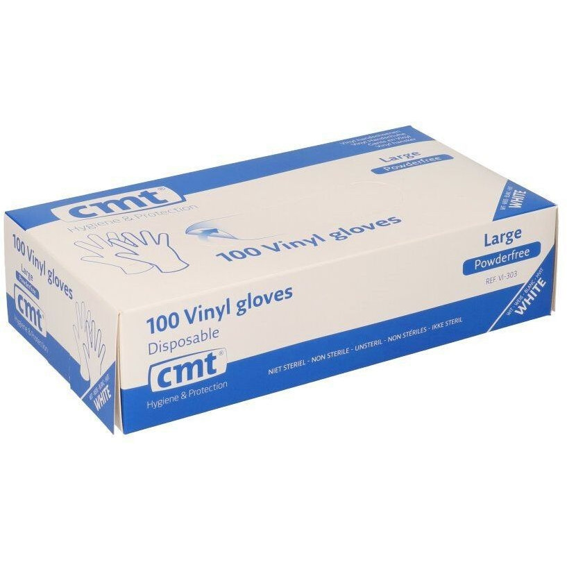 [VI303] Handschoen CMT L vinyl poedervrij wit 100 stuks