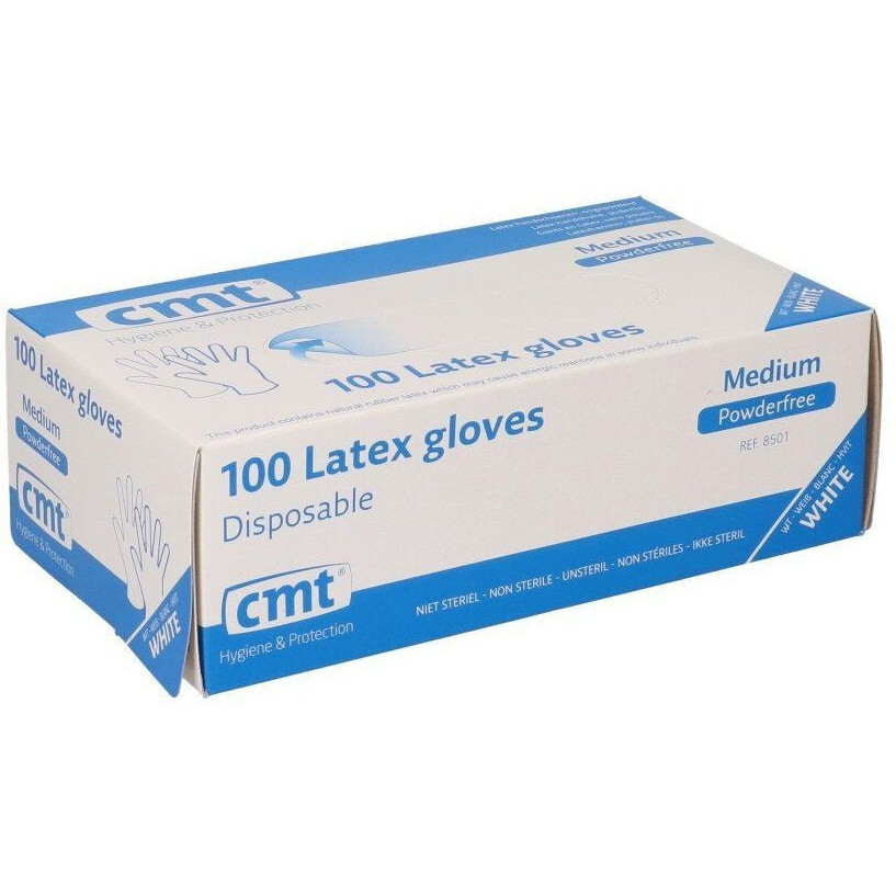 [8501] Handschoen CMT M latex poedervrij wit 100 stuks