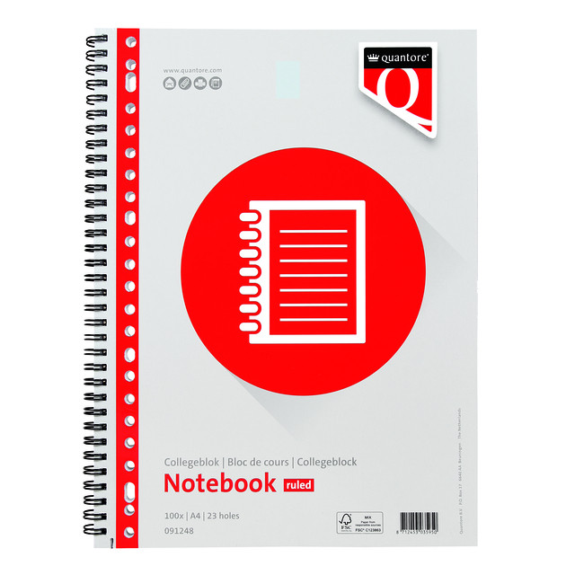 Collegeblok Quantore A4 lijn 23-gaats 200p 70gr