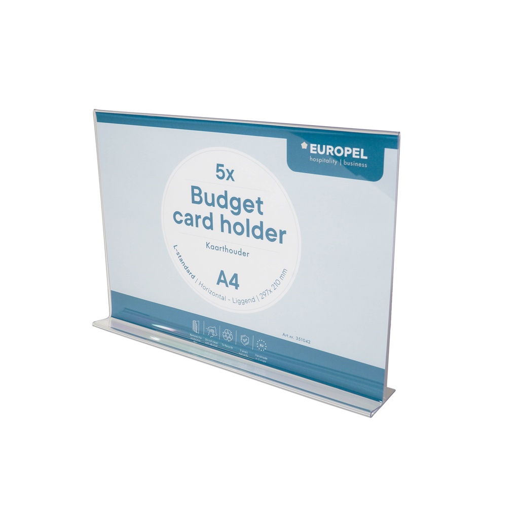 Kaarthouder Europel Budget A4 T-stand liggend 5st