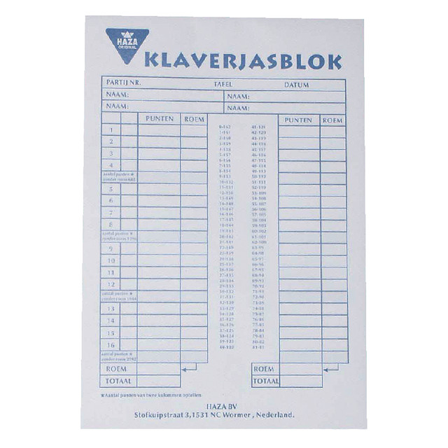[100003] Scoreblok Klaverjas 50 vel