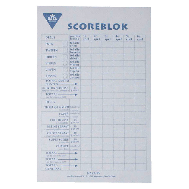 [100001] Scoreblok Yahtzee 94x145mm 250 vel