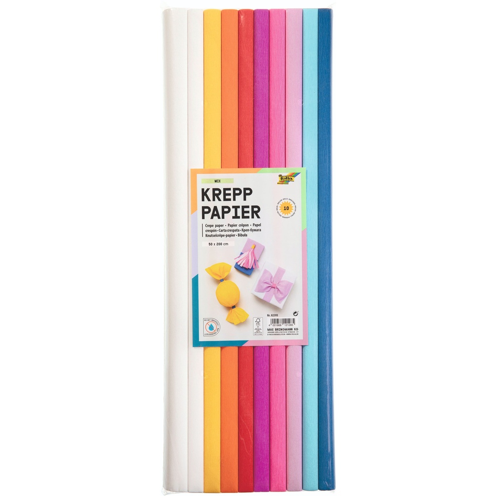 Crepepapier Folia 50x200cm 10 rollen mixkleuren