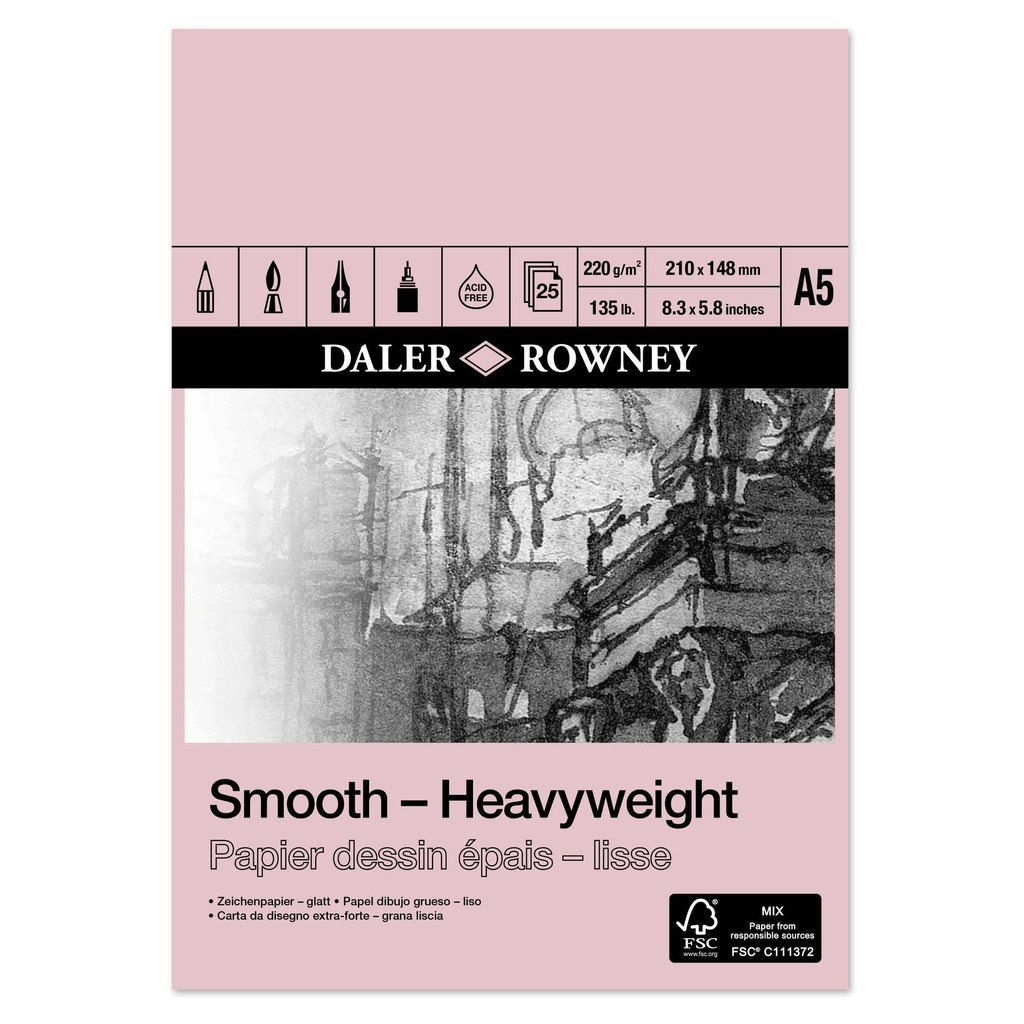 Tekenpapier Daler Rowney Smooth 220gr A5 wit