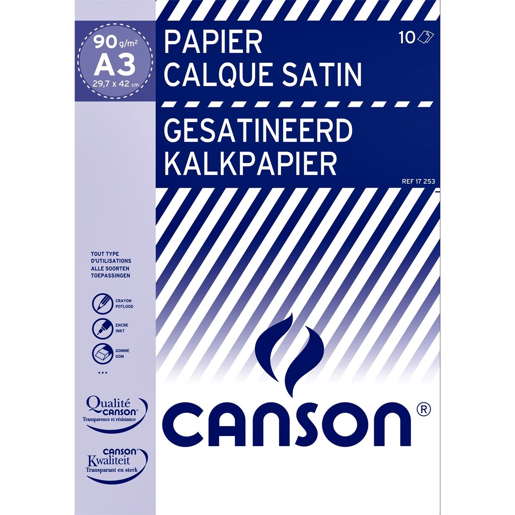 Kalkpapier Canson 10vel 90gr A3 doorschijnend