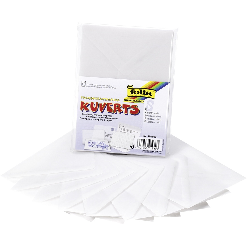 Envelop Folia A6 115gr set 8 stuks transparant