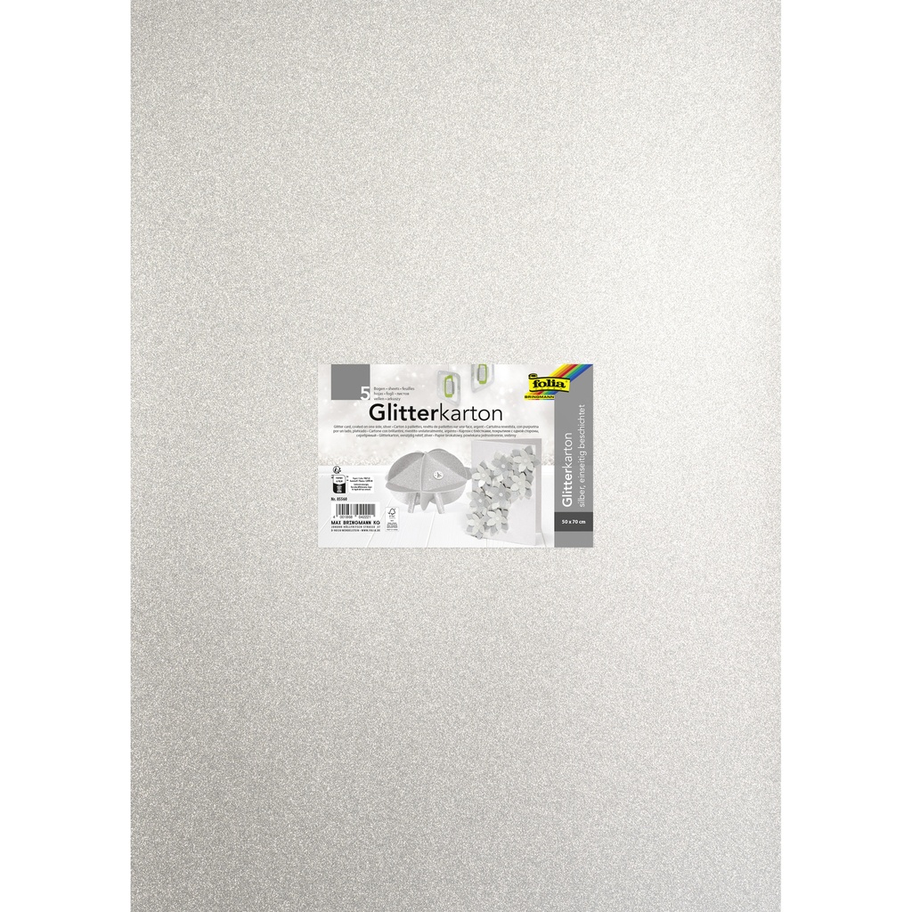 Glitterkarton Folia 50x70cm 300gr 5vel zilver