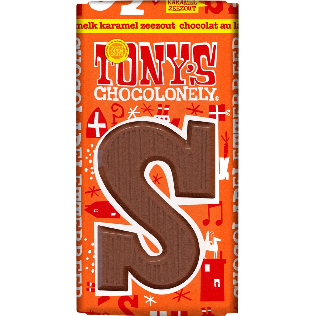 [BNXSLRMCS90] Chocoladeletter TC S melk karamel zeezout 90 gram
