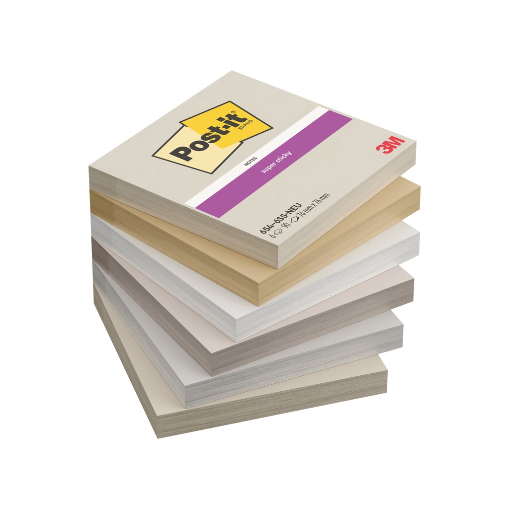 Memoblok Post-it 654 Super Sticky 76x76mm Neutral