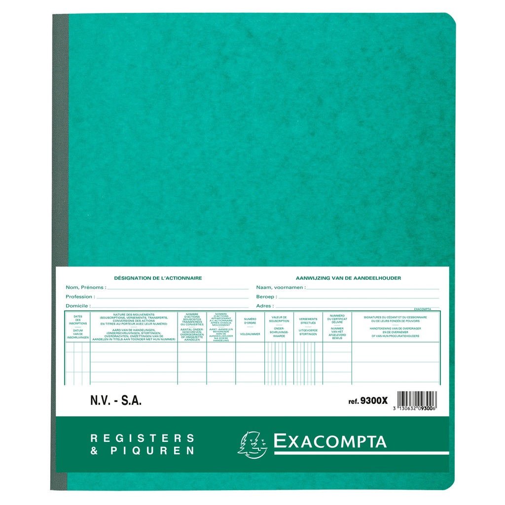 [9300X] Register Piqure aandeelhouder NV/Sa 25x32cm 80vel