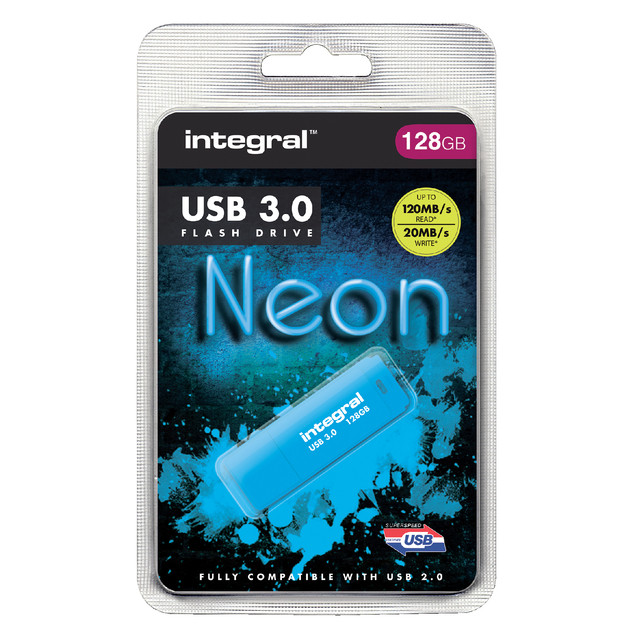 USB stick 3.0 Integral Neon USB-A 128GB blauw