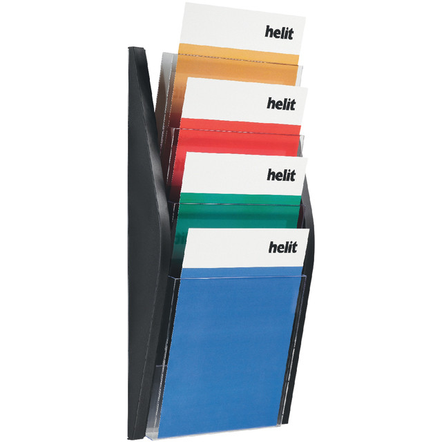 [H 62701-95] Folderhouder Helit wand 4x A4 zwart
