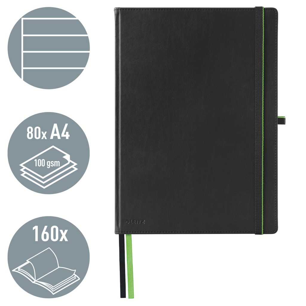 Notitieboek Leitz Complete A4 160blz 100gr lijn zw