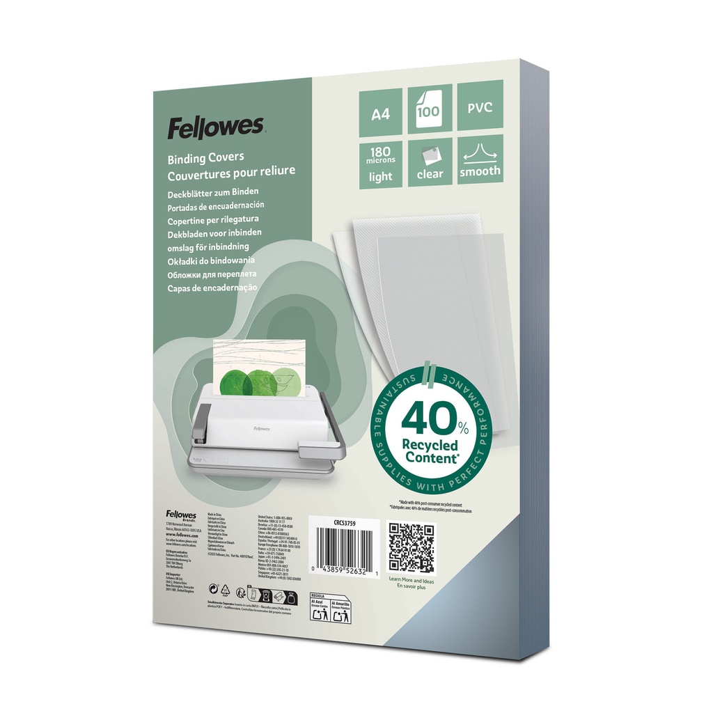 [5375901] Voorblad Fellowes A4 PVC 180micron transparant