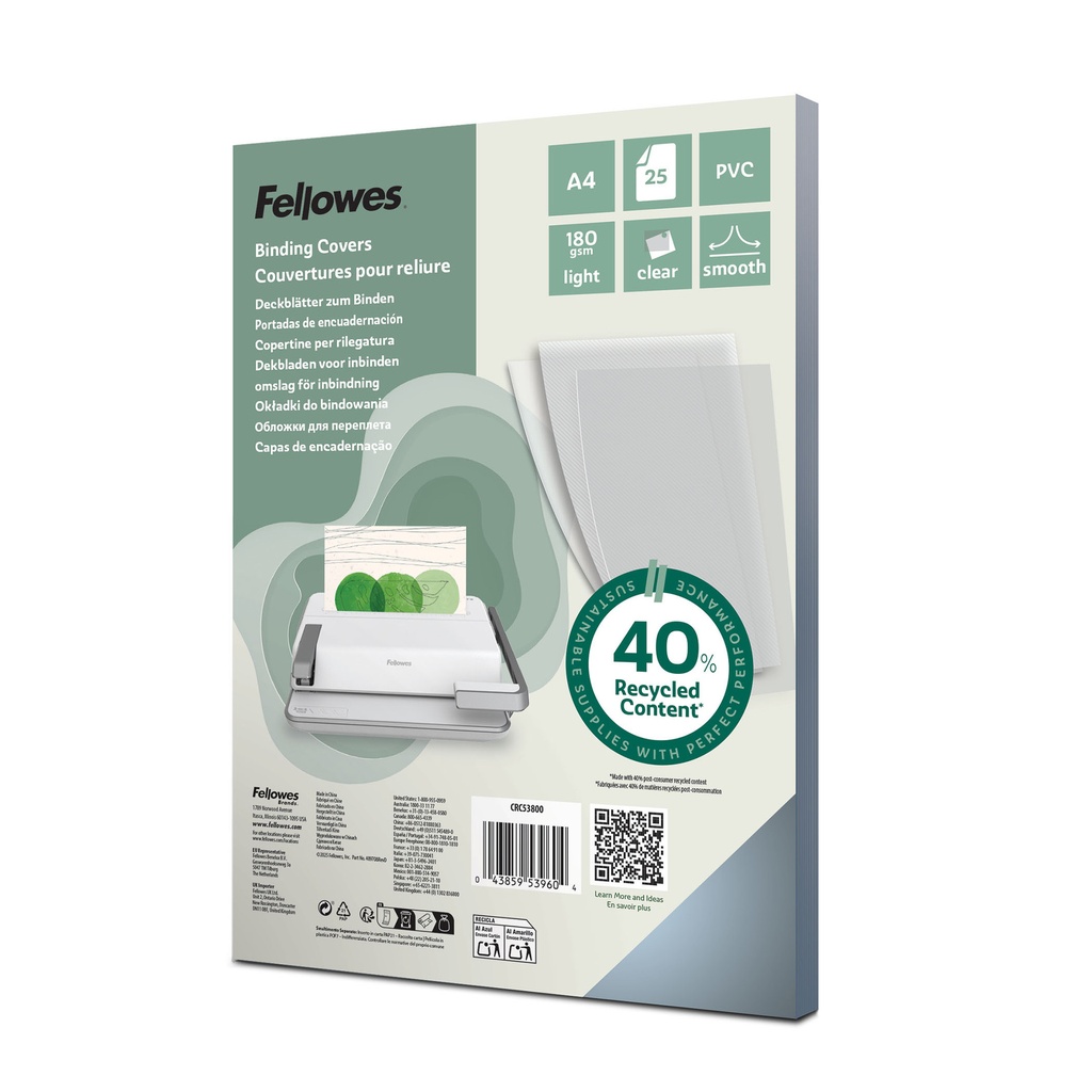 [5380001] Voorblad Fellowes A4 PVC 180micron transparant