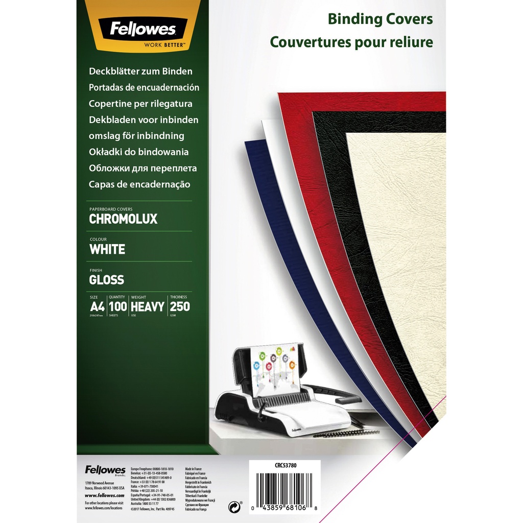 [5378006] Voorblad Fellowes A4 Chromolux 250gr wit