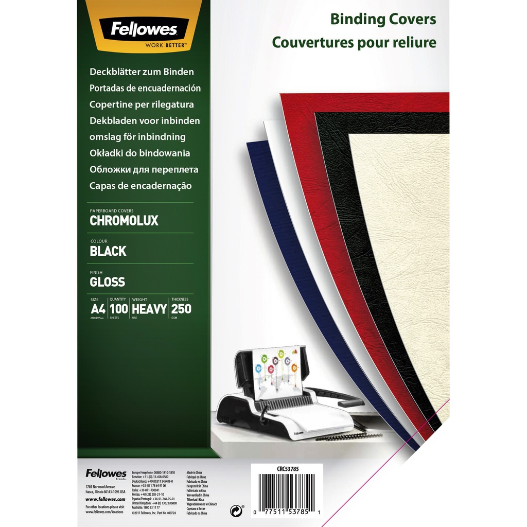 [5378504] Voorblad Fellowes A4 Chromolux 250gr zwart