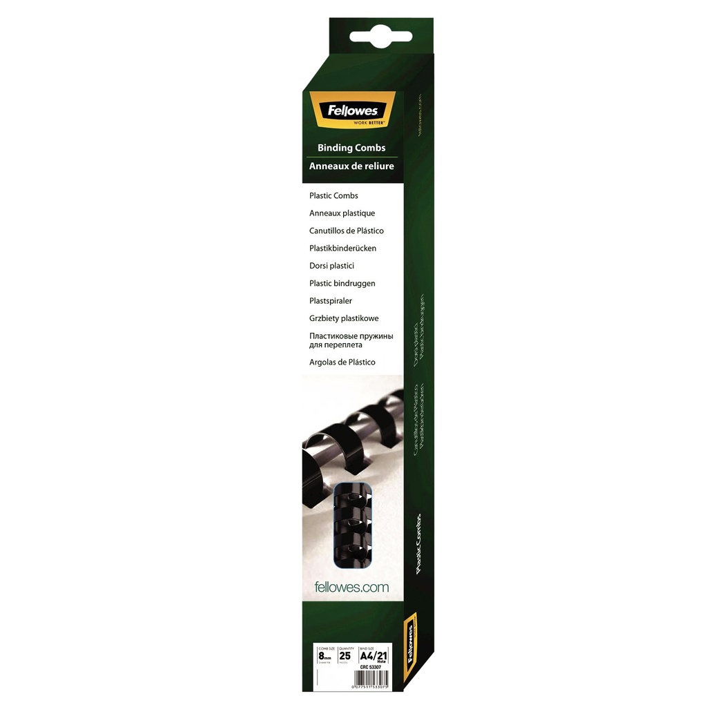 [5330702] Bindrug Fellowes 8mm 21rings A4 zwart