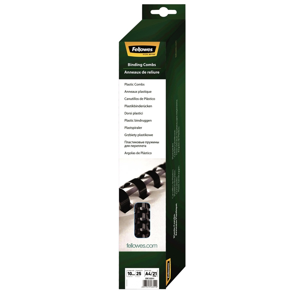 [5331102] Bindrug Fellowes 10mm 21rings A4 zwart