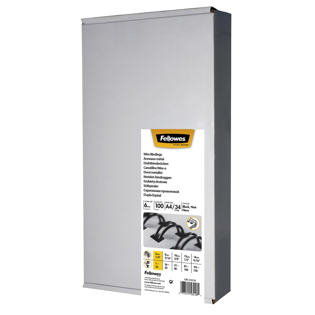 [53218] Draadrug Fellowes 34 rings 6mm A4 zwart