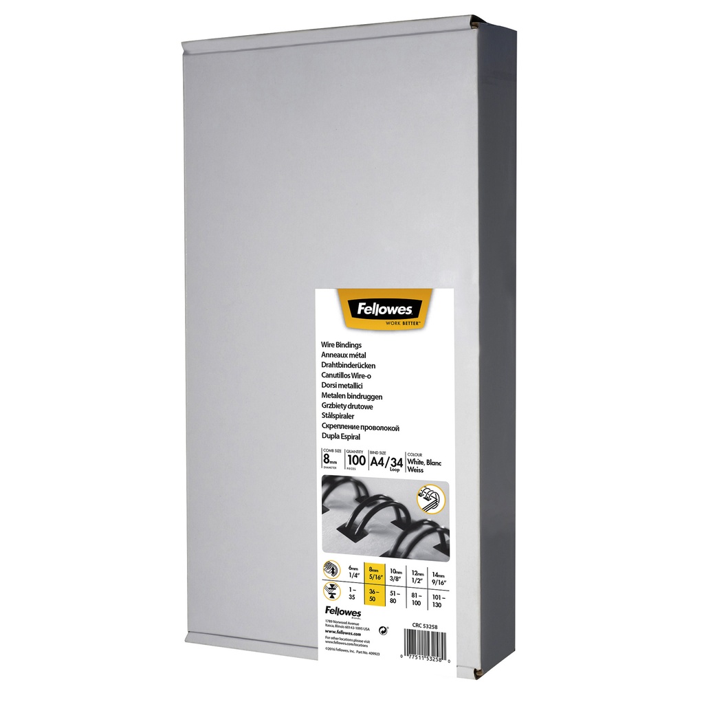 [54451] Draadrug Fellowes 34 rings 8mm A4 zilver