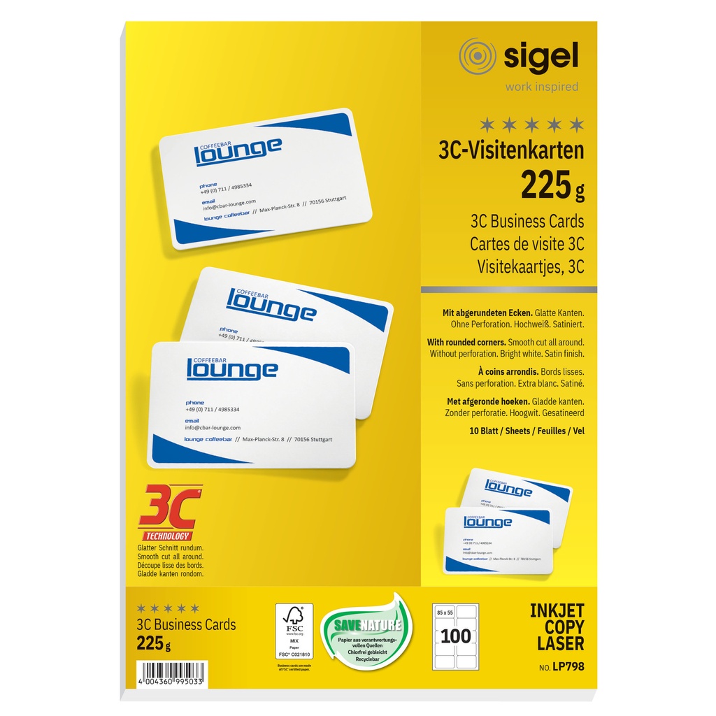 [SI-LP798] Visitekaart Sigel 85x55 blanco 225gr ronde hoek wt