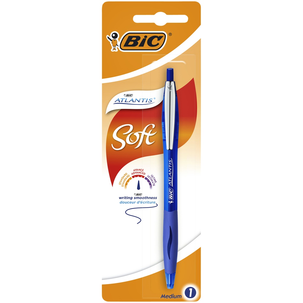 Balpen Bic Atlantis soft clic M blauw