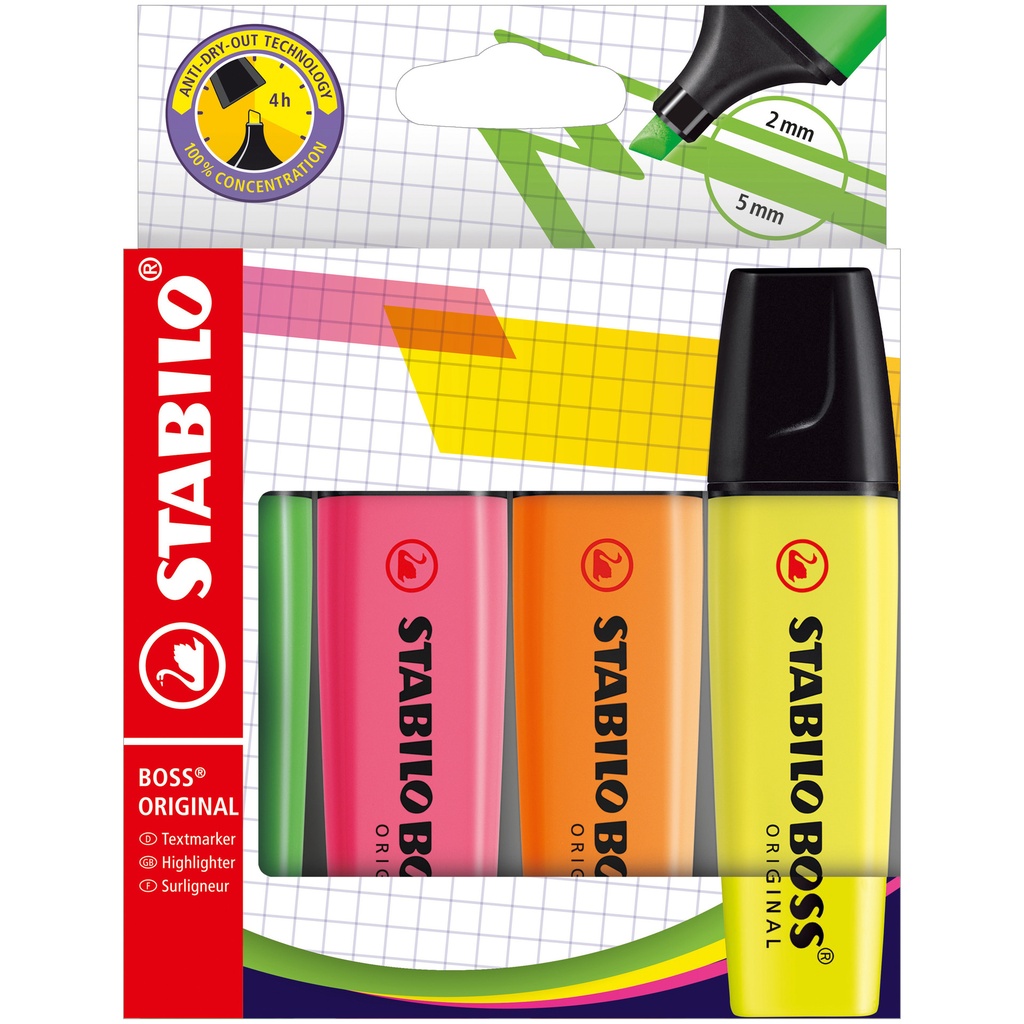 [70/4-21-1] Markeerstift STABILO BOSS 70/4 assorti 4st
