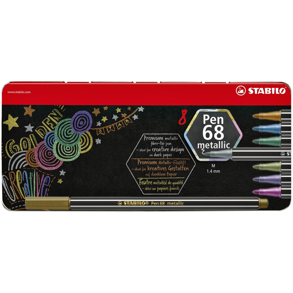 Viltstift STABILO Pen 68/8 M metallic ass 8st