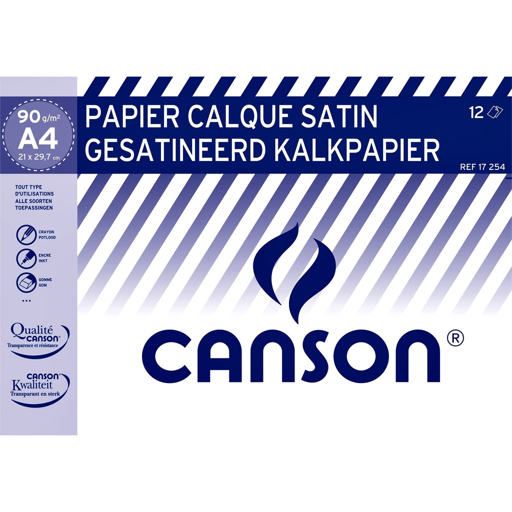 [C200017254] Kalkpapier Canson 12vel 90gr A4 doorschijnend