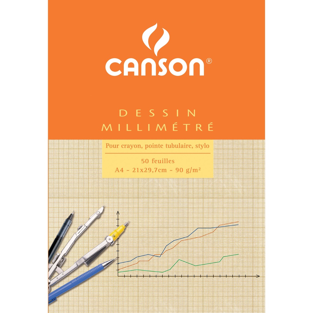 [200067106] Millimeterpapier Canson bruingeel bedrukt A4 wit