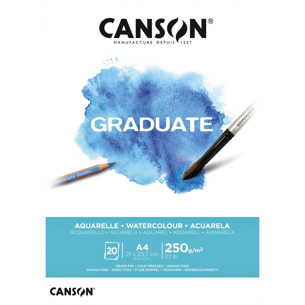 [C400110374] Aquarelpapier Canson Graduate 20vel 250gr A4 wit