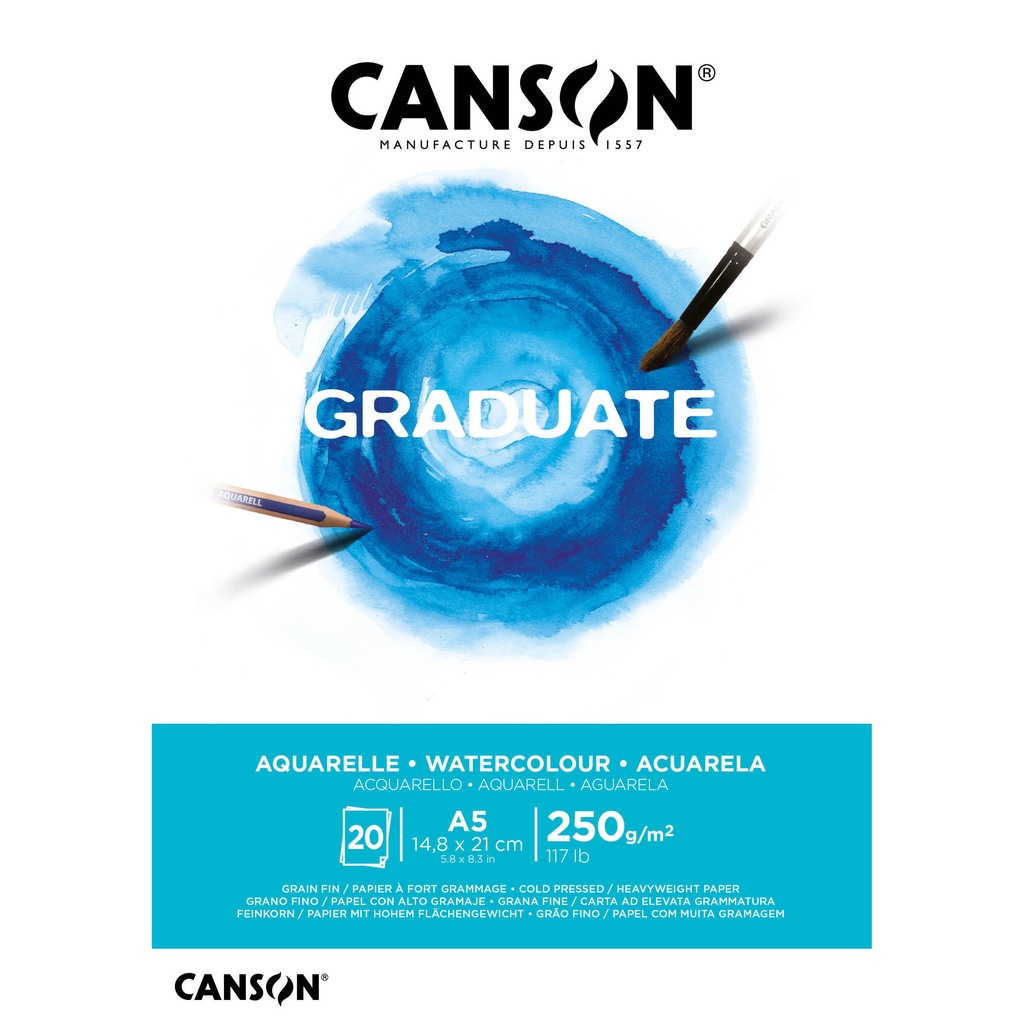 [C400110373] Aquarelpapier Canson Graduate 20vel 250gr A5 wit