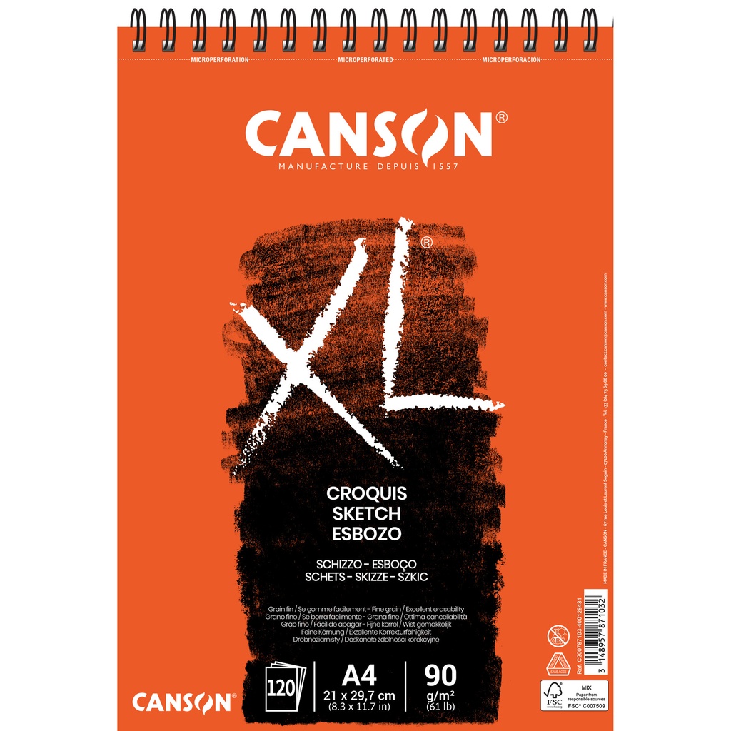[200787103] Schetspapier Canson XL Sketch 90gr A4 ivoorwit