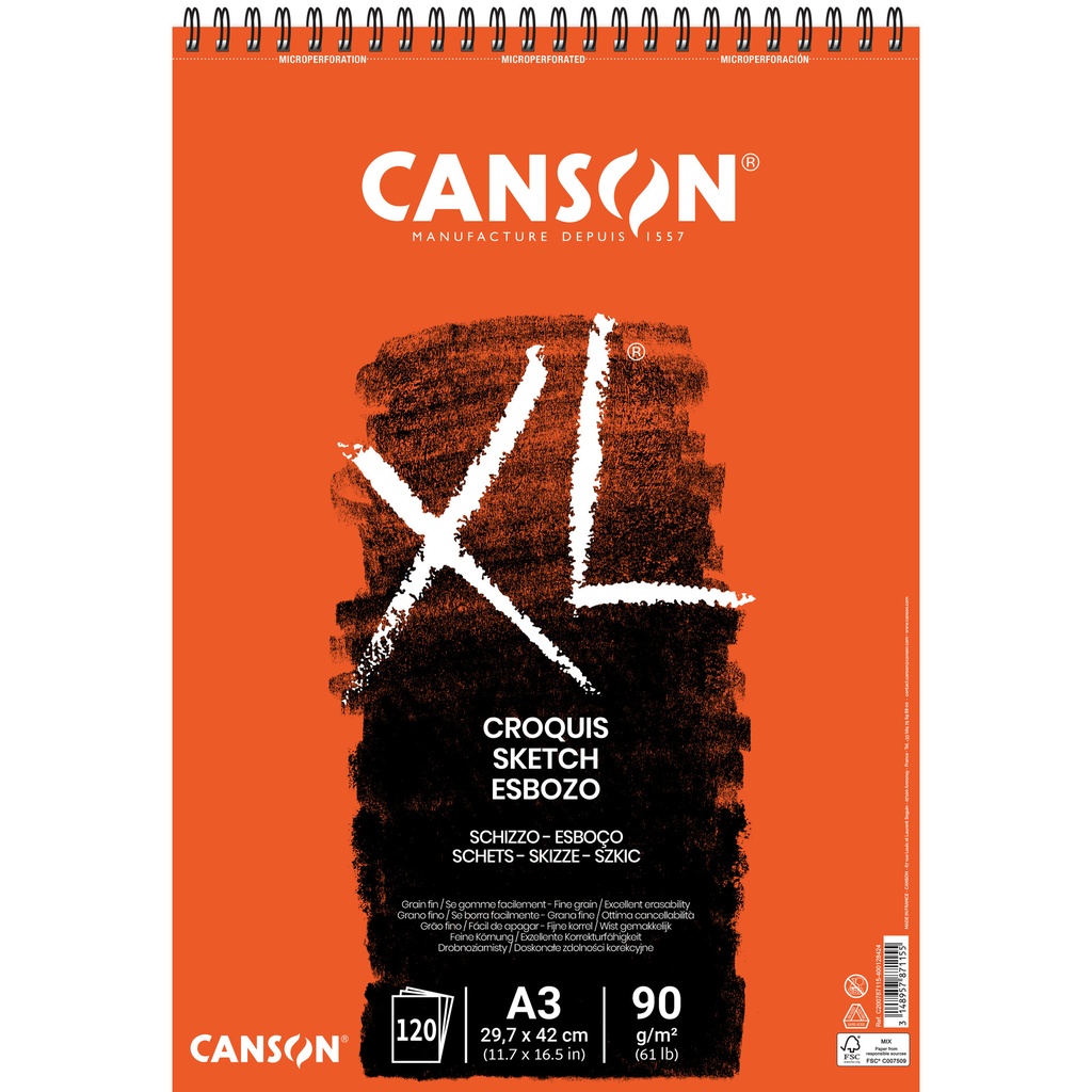 [200787115] Schetspapier Canson XL Sketch 90gr A3 ivoorwit