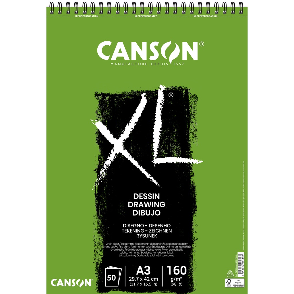 [400039089] Tekenpapier Canson XL Drawing 50vel 160gr A3 wit