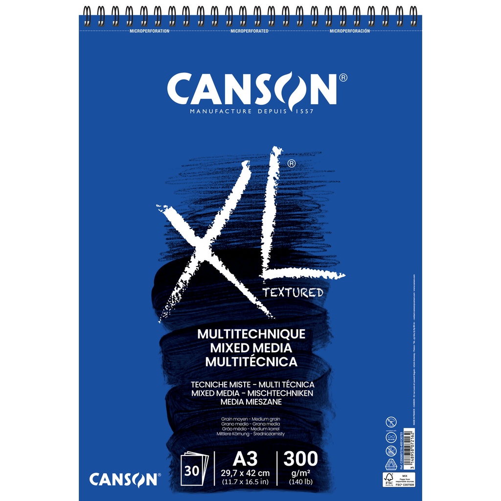 [200807216] Mixed mediapapier Canson XL Textured 300gr A3 wit