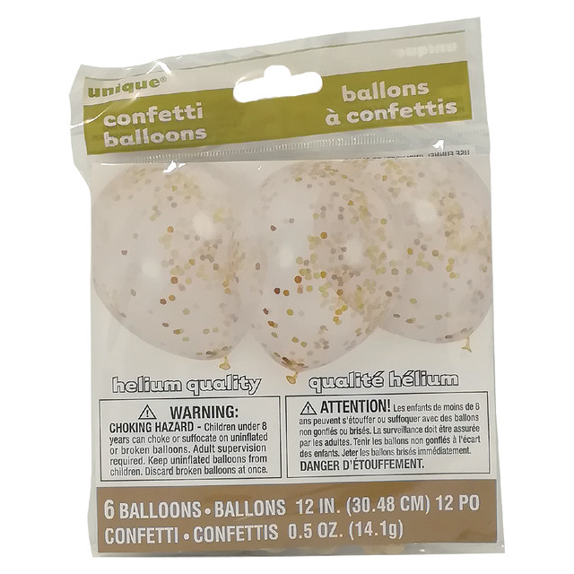 [U49595] Ballon transparant met goud confetti 6 stuks 30cm