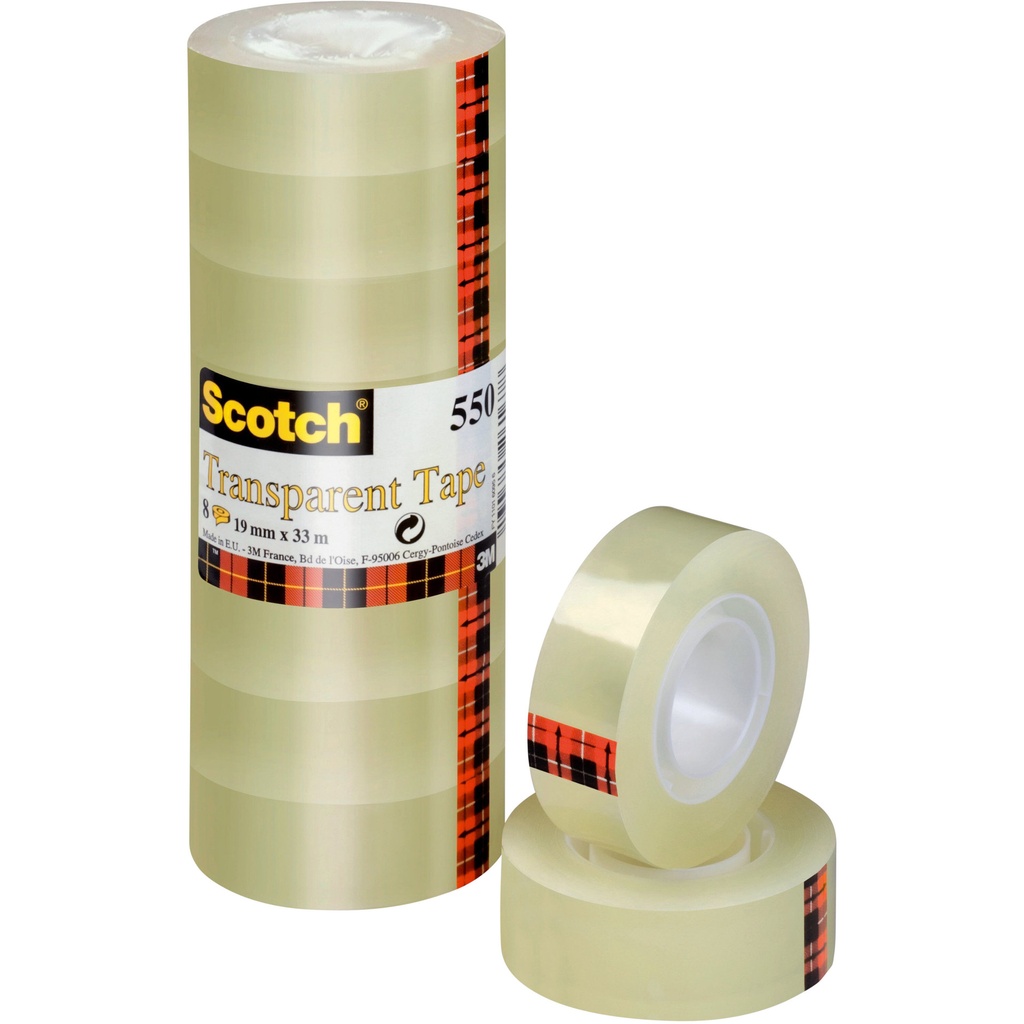 Plakband Scotch 550 19mmx33m transparant 8 rollen