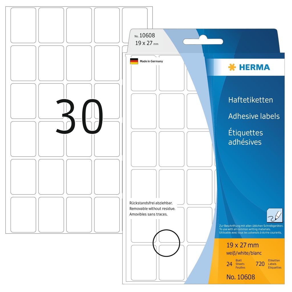 [10608] Etiket HERMA 10608 19x27mm verwijderbaar wit 720st