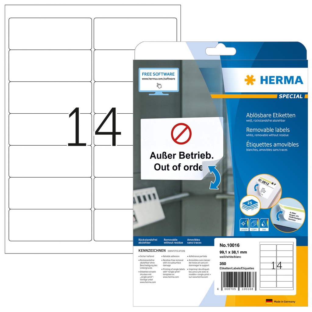 [10016] Etiket HERMA 10016 99.1x38.1mm verw wit 350st