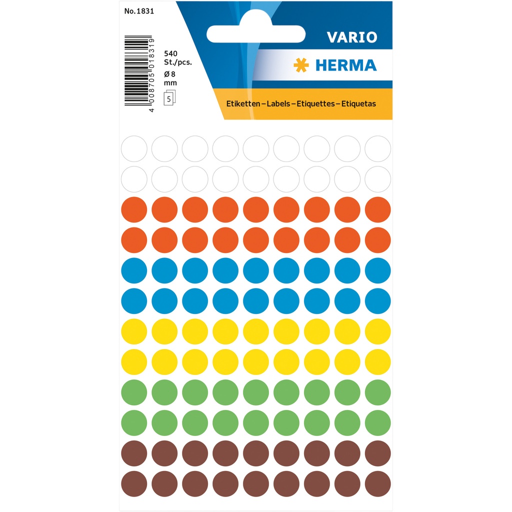 [1831] Etiket HERMA 1831 rond 8mm assorti 540st