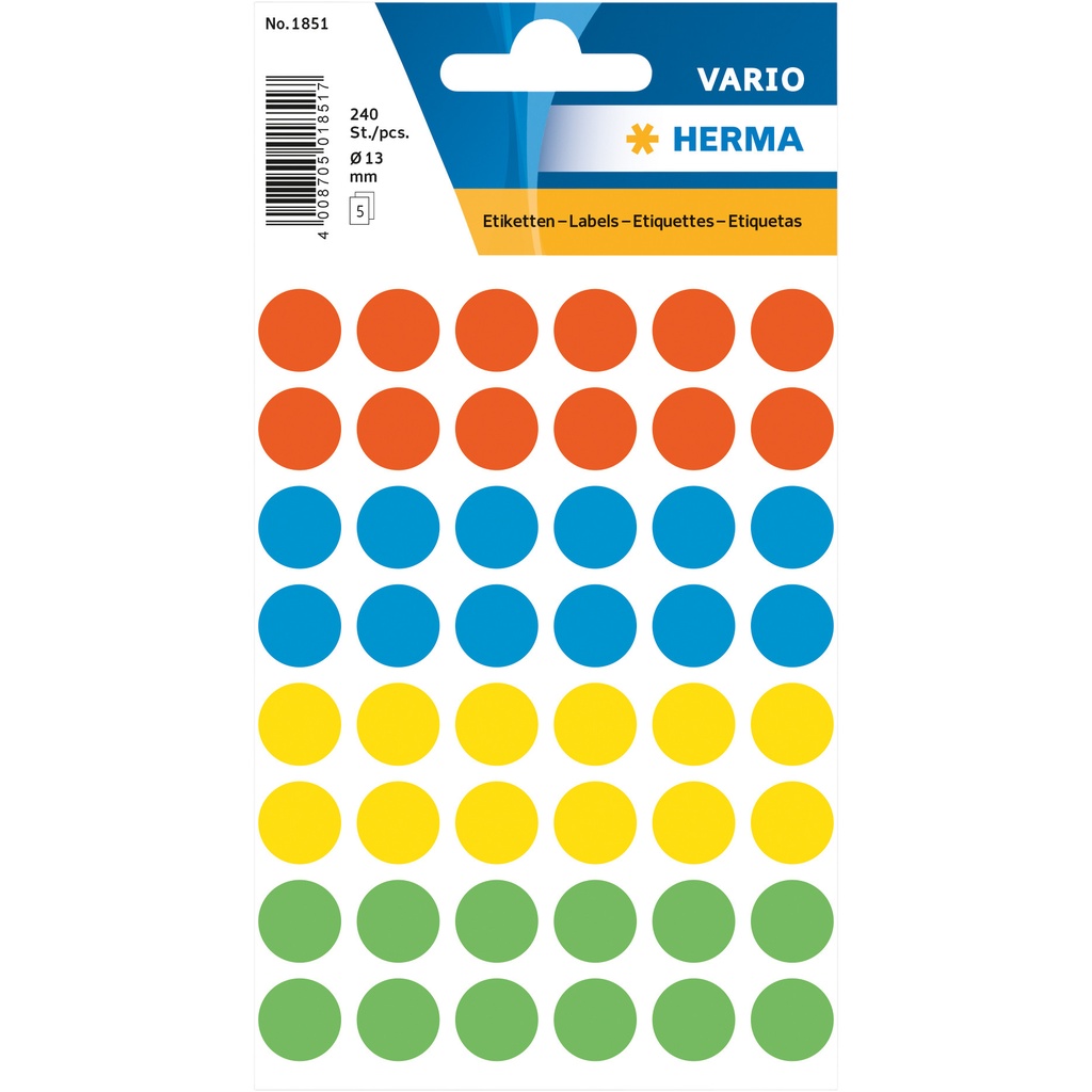 [1851] Etiket HERMA 1851 rond 12mm assorti 240st