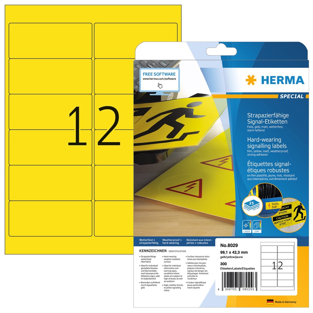 [8029] Etiket HERMA 8029 99.1x42.3mm folie 300st geel